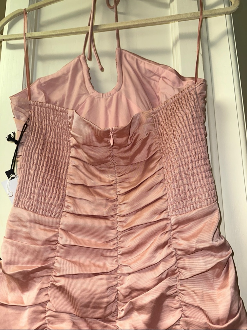 Astr the Label Merida Pink Ruched Satin Mini Dress with Keyhole Neckline - Picture 5 of 6